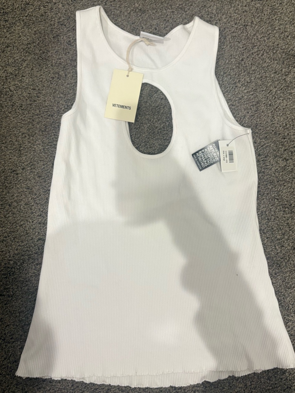 Vetements White Ribbed Tank with Oval Front Cutout